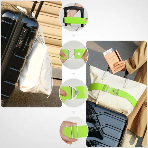 Vista 3 de TOOVREN Cinturón de viaje 2 en 1 para correas de equipaje, para añadir una bolsa, correa de equipaje con asa para maletas, cinturón elástico