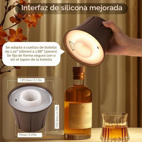 Vista 6 de WILIT Lámpara Inalámbrica de Botella para Botellas de Licor, Lámpara de 3 Niveles de Brillo con Soportes Inalámbricos para Lámparas de Mesa, Luz