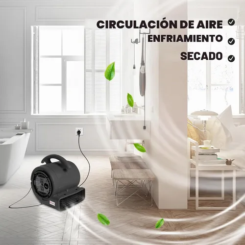 Vista 5 de MOUNTO Ventilador Air Mover de 1/5 hp de 800 cfm, ventilador de secado de pisos, motor de aire compacto de 3 velocidades con doble salida, cable
