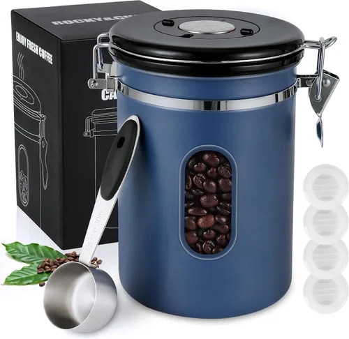 Vista 11 de Recipiente de café hermético de 50.7 fl oz con rastreador de fecha y ventana transparente, almacenamiento de granos de café de 18 onzas fluidas