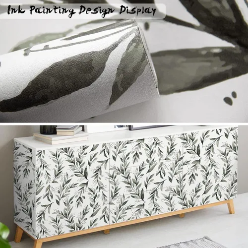 Vista 4 de Livebor Papel tapiz de hoja de olivo para despegar y pegar, papel de contacto de hojas de 17.7 x 78.7 pulgadas, color verde salvia, papel tapiz
