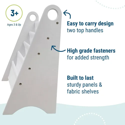 Vista 5 de Wildkin Estantería para niños, almacenamiento moderno de madera con 4 estantes y asas de tela, organizador para el hogar o el aula, gris y blanco