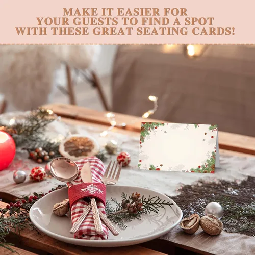 Vista 5 de Tarjetas de lugar de mesa de Navidad, tarjetas de lugar de asientos de Navidad para mesas, tarjetas de tienda de campaña de fiesta de vacaciones
