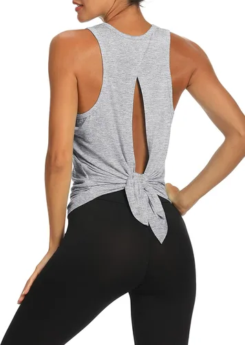 Vista 11 de Bestisun - Camisetas de tirantes para mujer con espalda abierta, ropa deportiva para entrenamiento, yoga y ejercicio Verde militar