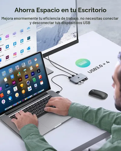 Vista 4 de Interruptor USB, ABLEWE Conmutador USB 3.0 de Aluminio 2 Computadoras Compartiendo 4 Dispositivos USB para Impresora PC Escáner Ratón Teclado con 2