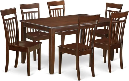 Vista 8 de HomeStock El juego de mesa de comedor moderno de 7 piezas consta de una mesa rectangular de madera y 6 sillas tapizadas de tela de lino café, 36 x