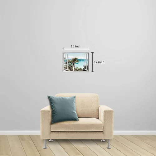 Vista 7 de Sea Whisper Lienzo decorativo para la pared de la ventana de la playa: imagen costera del océano, impresión de palmeras tropicales sobre pintura