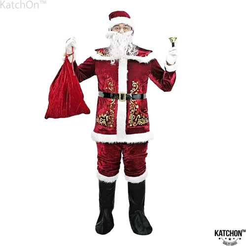 Vista 6 de KatchOn Deluxe Velvet Santa Suit for Adults - 11 Pieces Santa Costumes for Adults Christmas Costumes, Santa Claus Costume
