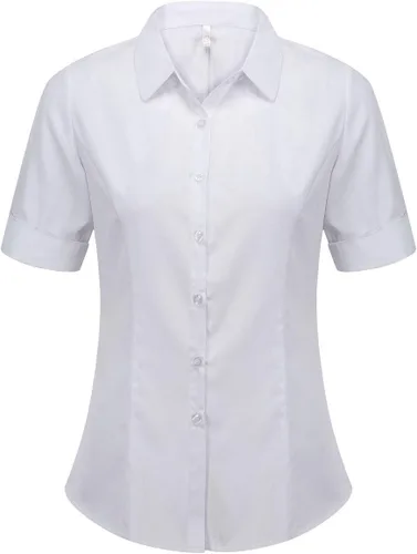 Vista 3 de Double Plus Open Camisa Básica de Algodón Elástico con Manga Corta para Mujer