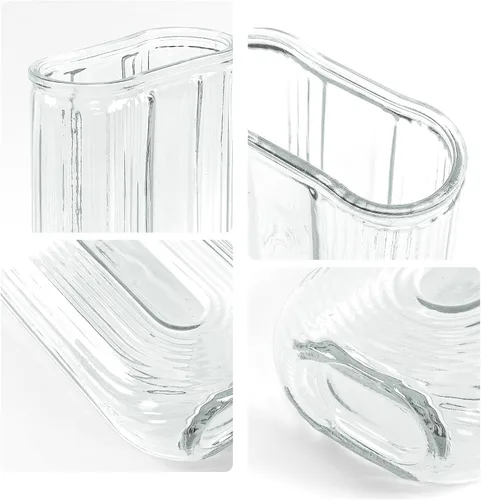 Vista 7 de Jarrón de cristal transparente para flores, florero acanalado en forma de U para centros de mesa, ramo, jarrones de decoración del hogar de 7.28