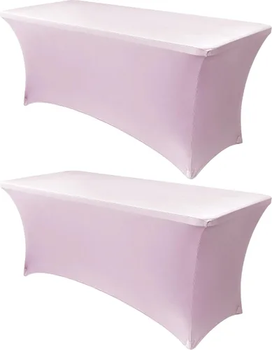 Vista 38 de Obstal Funda de mesa de elastano elástica de 4 pies para mesas plegables estándar, paquete de 2 manteles rectangulares universales ajustables