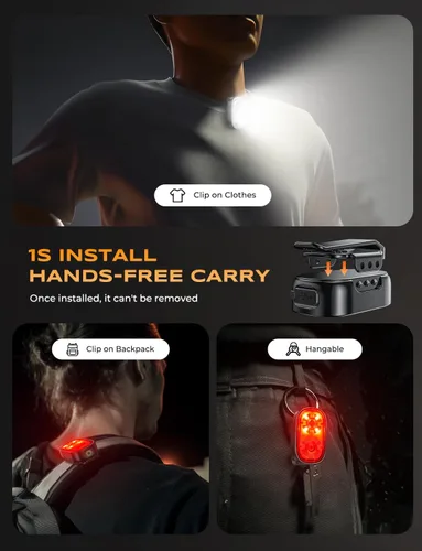 Vista 4 de Zewdov Mini linterna con clip ultra brillante de 500 lúmenes, recargable, 10 modos de manos libres, linterna EDC de bolsillo impermeable, pequeña
