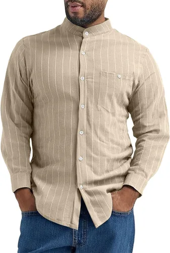 Vista 9 de Camisa de lino para hombre, manga larga, casual, a rayas, con botones, para playa, verano y boda