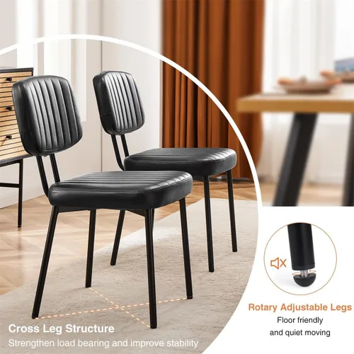 Vista 5 de Juego de 2 sillas de comedor, modernas sillas de cocina tapizadas de mediados de siglo con asiento acolchado de piel sintética y patas de metal