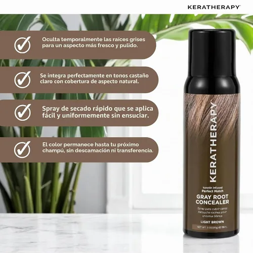 Vista 4 de Keratherapy Spray corrector de raíces grises con infusión de queratina, marrón claro, 3 onzas, 4.0 fl oz, spray para ocultar raíces grises, terapia