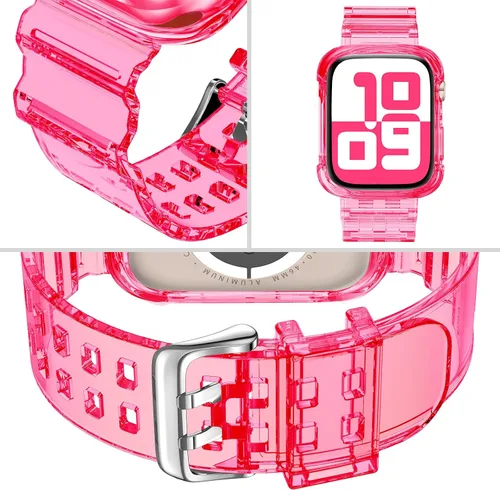Vista 348 de DABAOZA - Correa transparente compatible con Apple Watch con estuche protector, correa deportiva de TPU con brillo para mujeres y hombres