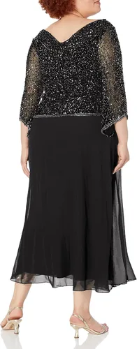 Vista 2 de J Kara Vestido largo con cuentas para mujer en talla grande con cuello vuelto