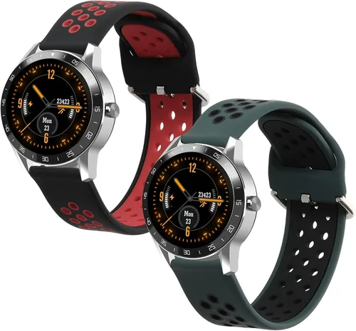 Vista 8 de kwmobile Correas compatibles con Blackview X1 Smartwatch Straps – 2 correas de silicona de repuesto – Negro/Azul Oscuro