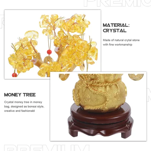 Vista 4 de Ciieeo Árbol de dinero monedas, árbol de la suerte, de cristal natural, árbol de la suerte, árbol de la vida de Feng Shui, árbol de dinero