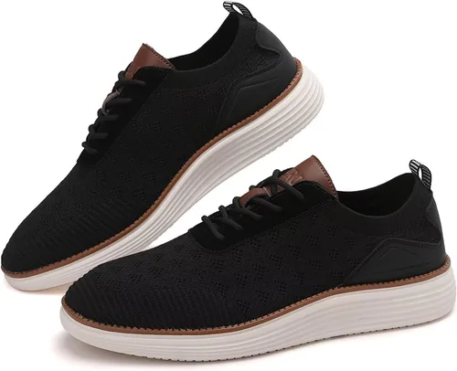 Vista 2 de Zapatos deportivos de vestir de moda para hombre, zapatos de malla Oxfords para caminar casuales de negocios, zapatos de tenis ligeros de punto