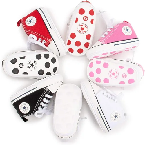 Vista 2 de KIDSUN - Zapatos deportivos unisex de caña alta para bebés mezclilla de lona suela antideslizante suaves para los primeros pasos