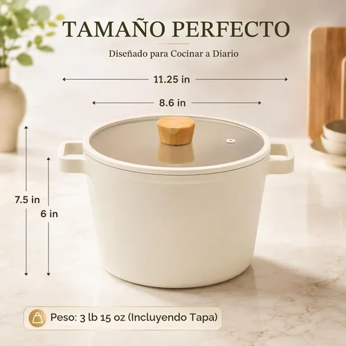 Vista 2 de Fika NEOFLAM FIKA - Olla profunda para estufas e inducción, tapa de vidrio con perilla de madera, fabricada en Corea