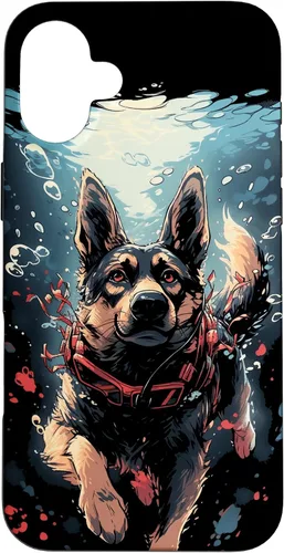 Vista 22 de iPhone 16 German Shepherd Dog Diving Swimming Underwater Case