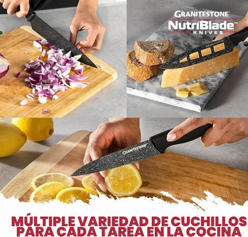 Vista 5 de Nutriblade - Juego de cuchillos con bloque de Granitestone de cocina profesional, 6 piezas, cuchillas de acero inoxidable ultra afiladas