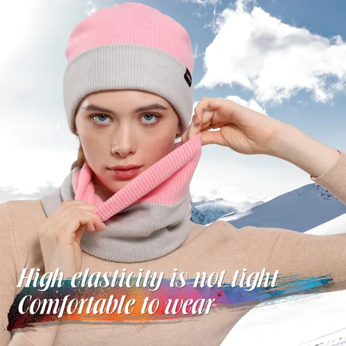Vista 5 de WTACTFUL Conjunto de gorro holgado de invierno y bufanda térmica de doble capa, para hombres y mujeres, esquí, snowboard, al aire libre