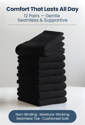 Vista 6 de Calcetines para diabéticos Special Essentials para hombres y mujeres – 12 pares de calcetines para neuropatía sin ataduras que absorben la humedad