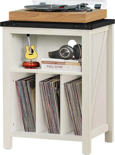 Vista 6 de Joaxswe Soporte para tocadiscos con almacenamiento de discos de vinilo, capacidad para hasta 160 álbumes, mesa giratoria grande de madera, estante