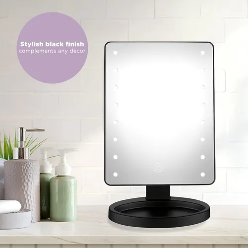 Vista 6 de Conair Espejo de maquillaje iluminado, espejo de tocador LED con base de almacenamiento, funciona con pilas en negro