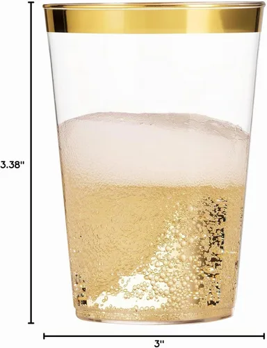 Vista 10 de Munfix 100 vasos de plástico dorados de 14 onzas, vasos transparentes con borde dorado, elegantes vasos desechables para boda, fiesta, con borde