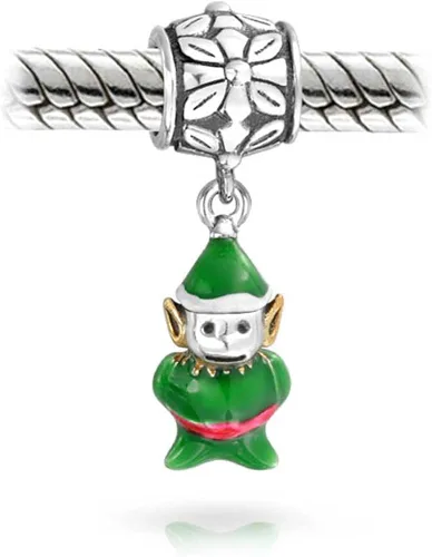 Vista 3 de Xmas Santa Helper Fun Holiday Christmas Cartoon Dangling Enamel Green Elf Charm Bead Women For Teen .925 Sterling Silver For European Bracelet
