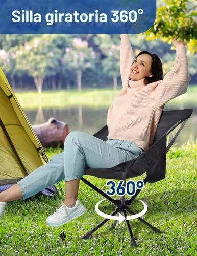 Vista 3 de Docusvect Silla de camping portátil giratoria para adultos Negro