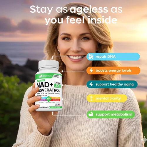 Vista 3 de Suplemento NAD+, 1,360 mg de fuerza máxima liposomal Resveratrol, quercetina, té verde Energía celular y envejecimiento saludable para hombres