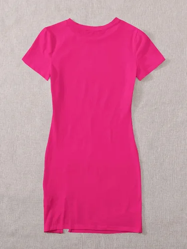 Vista 2 de Floerns Vestido ajustado de punto de manga corta con cuello en V para mujer