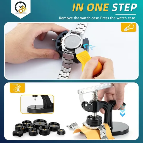 Vista 2 de Eventronic Combinación de kit de reparación de reloj y prensa de reloj, kit de herramientas de reloj con kit de herramientas de repuesto de batería