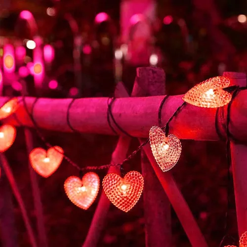 Vista 19 de Guirnalda de luces solares de corazón, impermeable, 20 pies, 30 LED, en forma de corazón, 8 modos, estrellada, boda, fiesta, ambiente, iluminación