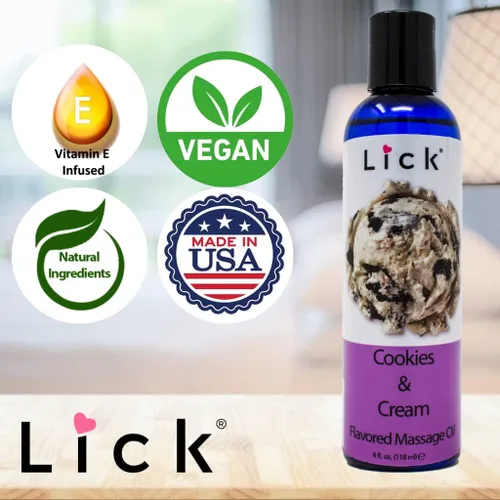Vista 5 de Lick Aceite de masaje con sabor a galletas y crema, aceite de masaje comestible de postre cremoso con aceite de almendras dulces y vitamina E