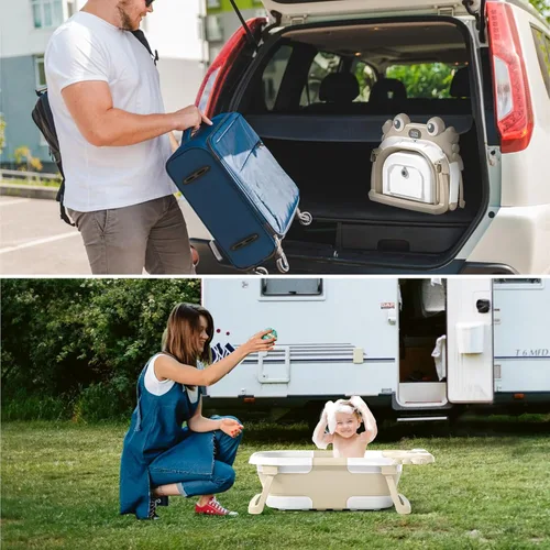 Vista 7 de Bañera plegable para bebés desde recién nacidos hasta niños pequeños con monitor de temperatura en tiempo real + cojín flotante, juego de bañera