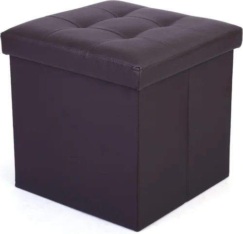 Vista 12 de LotFancy Otomana de almacenamiento, taburete plegable para reposapiés, banco pequeño de cuero de 13 x 12 x 12 pulgadas con almacenamiento, soporta