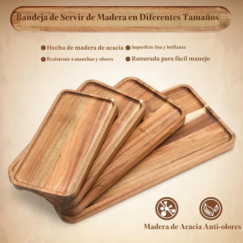 Vista 3 de Leinuosen - Juego de 4 platos de madera de acacia, 10 x 5/12 x 6/14 x 7/16