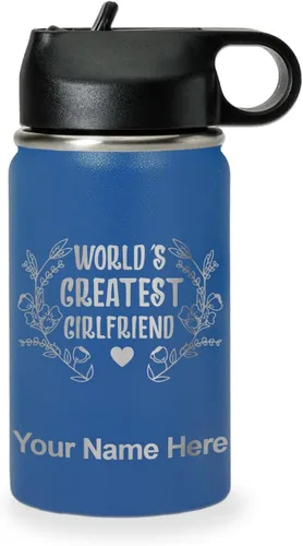 Vista 64 de LaserGram Botella de agua personalizada, World's Greatest Girlfriend, acero inoxidable de doble pared aislada al vacío con popote superior, regalo
