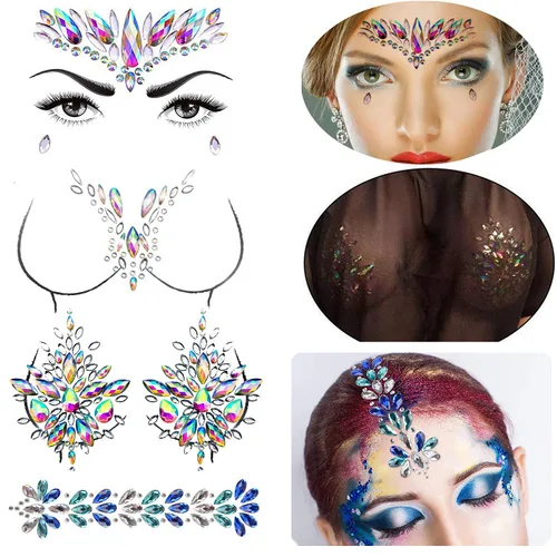 Vista 11 de Joyas faciales negras, tatuaje, calcomanías corporales, lágrimas, gemas temporales, calcomanías para Halloween, festivales, música, carnaval