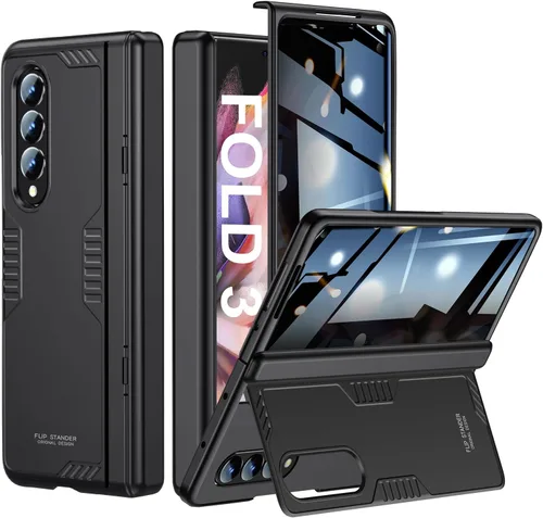 Vista 9 de Funda para Samsung Z-Fold-3: [Soporte oculto] [Carga inalámbrica] Funda delgada con protección de bisagra ligera con protector de pantalla - Funda