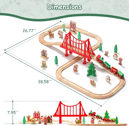 Vista 7 de SainSmart Jr. Juego de tren de madera de 50 piezas, tren de juguete con exquisita caja, juego de pista de tren de madera apto para las principales