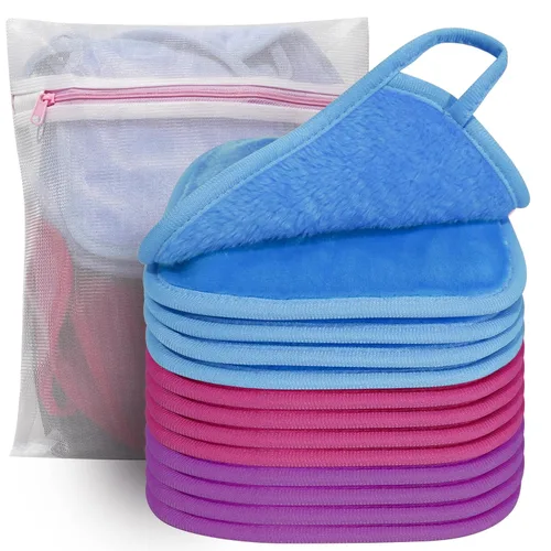 Vista 8 de KODAMO Paño removedor de maquillaje, almohadillas removedoras de maquillaje reutilizables, lavables con bolsa de malla, paños de microfibra para Azul