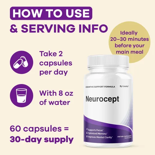 Vista 4 de Neurocept - Cápsulas de suplemento cerebral oficial Neuro cept Brain & Memory Focus Support Advanced Formula, Neurocept Pills apoyo diario