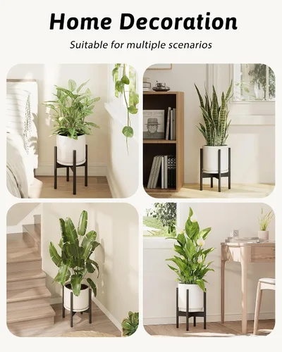 Vista 5 de GENTINGBRO Soporte ajustable para plantas de interior, soporte de bambú para plantas de 8, 9, 10, 11, 12 pulgadas, soporte de esquina pequeño
